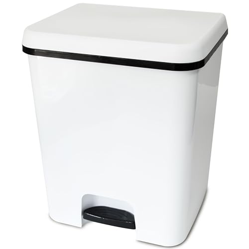 Hummelladen Mülleimer Treteimer 52 Liter eckig 42x38x50cm Weiss Kunststoff - Duoeimer mit Trennschiene Pedal Küche Pedaleimer Papierkorb Eimer Abfalleimer Abfallbehälter Mülltonne Müll Mistkübel von Hummelladen