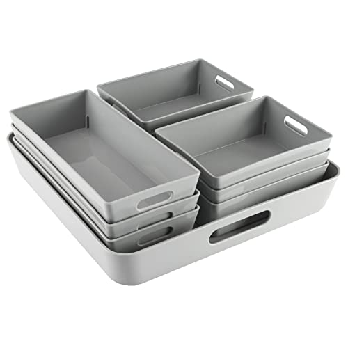 Hummelladen Schminktisch Schubladen Organizer Set - 10 Teile - Ordnungssystem - grau - 5 cm hoch - 55x58 cm - Boxen in 3 Größen - Aufbewahrungsbox Box Schubladeneinsatz von Hummelladen