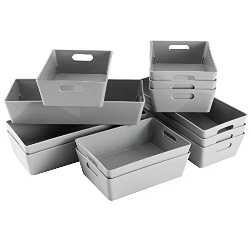 Hummelladen Schminktisch Schubladen Organizer Set - 12 Teile - Ordnungssystem - grau - 5 cm hoch - Boxen in 2 Größen - Aufbewahrungsbox Box - Schubladeneinsatz 75x38 cm von Hummelladen