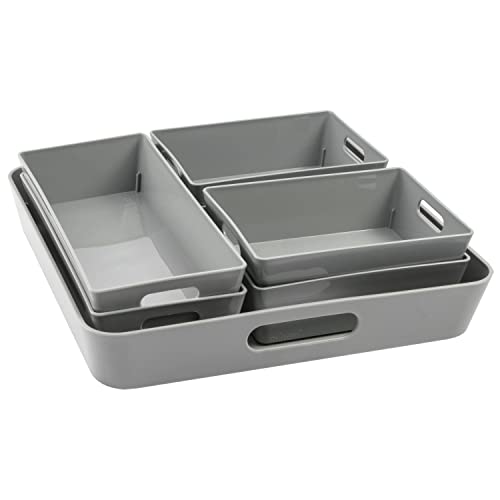 Hummelladen Schminktisch Schubladen Organizer Set - 7 Teile - Ordnungssystem - 54x42 cm - grau - 5 cm hoch - Boxen in 3 Größen - Aufbewahrungsbox Box von Hummelladen