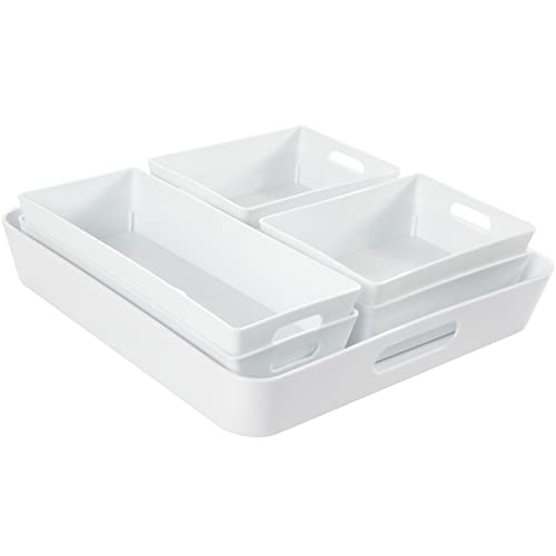Hummelladen Schminktisch Schubladen Organizer Set - 7 Teile - Ordnungssystem - 54x42 cm - weiß - 5 cm hoch - Boxen in 3 Größen - Aufbewahrungsbox Box von Hummelladen
