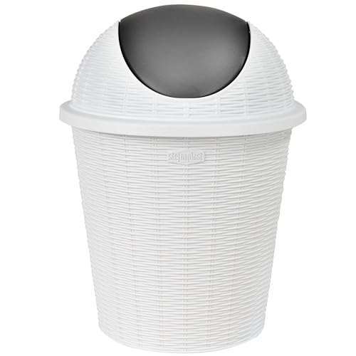 Mülleimer 10 Liter rund Weiß Rattanoptik Schwingdeckel Schwingdeckeleimer Kunststoff Küche Büro Bad Putzeimer Kosmetikeimer Papierkorb Eimer Abfalleimer Abfallbehälter Mülltonne Müll Abfallsammler von Hummelladen