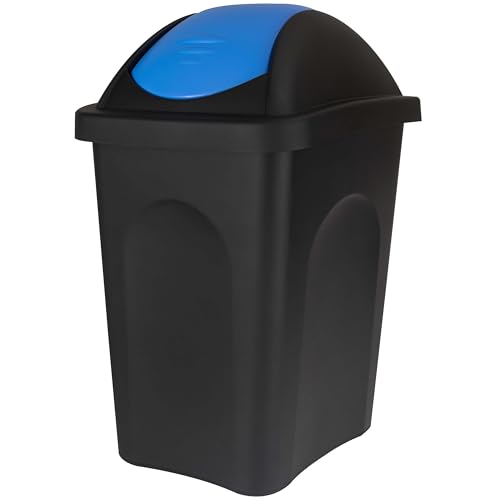 Mülleimer 30l schwarz blau eckig, Schwingdeckel Mülleimer Küche, Mülltonne, Abfalleimer Küche, Mistkübel, Trash Bin, Gelber Sack Mülleimer Deckel, Mülleimer Groß, Küchenabfalleimer, Papiermülleimer von Hummelladen