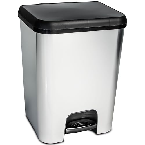 Mülleimer Treteimer 26 Liter eckig 34x30x45cm Metalloptik Kunststoff - Pedal zum Öffnen und Schliessen - Küche Pedaleimer Papierkorb Eimer Abfalleimer Abfallbehälter Mülltonne Müll Mistkübel von Hummelladen