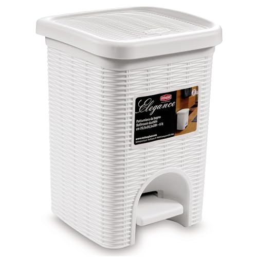 Mülleimer Treteimer 6 Liter mit seperatem Inneneiner eckig 20x20x28cm Rattanoptik Kunststoff - Pedal zum Öffnen und Schliessen - Bad Pedaleimer Papierkorb Eimer Abfalleimer Abfallbehälter Mülltonne von Hummelladen