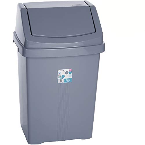 Mülleimer mit Schwingdeckel 50 Liter eckig Grau Schwingdeckeleimer Kunststoff Küche Büro Bad Putzeimer Kosmetikeimer Papierkorb Eimer Abfalleimer Abfallbehälter Mülltonne Müll Abfallsammler von Hummelladen