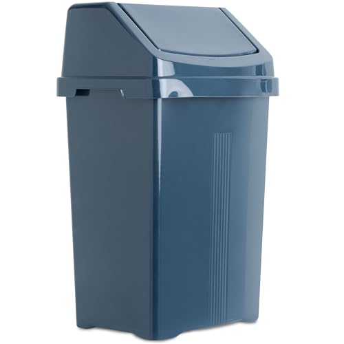 Mülleimer mit Schwingdeckel 8 Liter eckig Navy Dunkelblau Schwingdeckeleimer Kunststoff Küche Büro Bad Putzeimer Kosmetikeimer Papierkorb Eimer Abfalleimer Abfallbehälter Mülltonne Müll Abfallsammler von Hummelladen