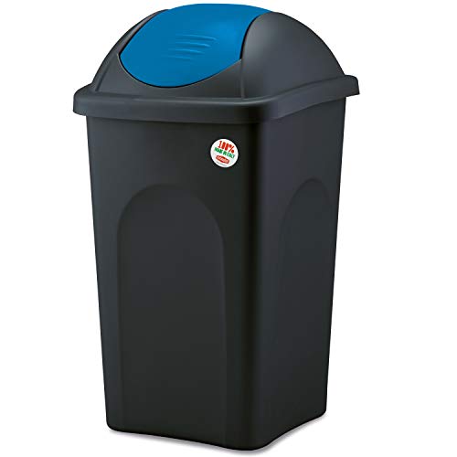 Mülleimer mit Schwingdeckel - schwarz blau 60 Liter - Mülltrennung - Abfalleimer Deckel Abfallbehälter Papiertonne Papierkorb Müllkorb Abfallkorb Recycling Abfallsammler Schwingeimer Hauhalt Büro 60 l von Hummelladen