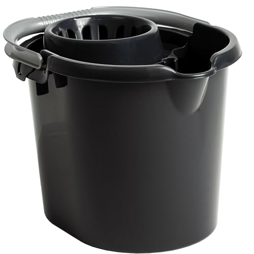 Wringeimer mit Siebaufsatz Ausguss und Henkel - 16 Liter - anthrazit - Rechteckig - Skala Putzeimer Wischeimer Wringeimer Eimer Haushaltseimer Wassereimer Wischmop-Eimer von Hummelladen
