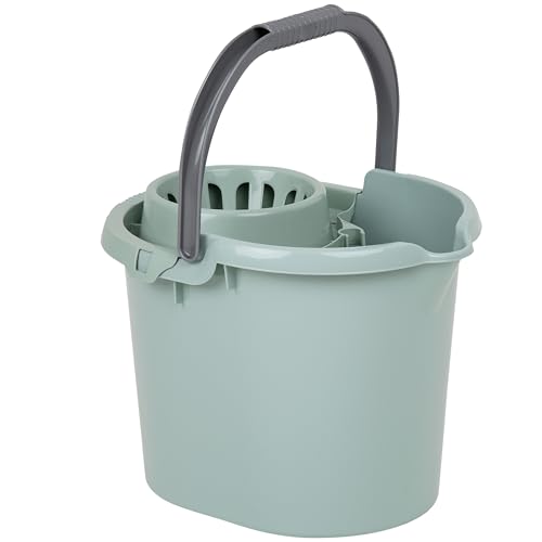 Wringeimer mit Siebaufsatz Ausguss und Henkel - 16 Liter - grün - Rechteckig - Skala Putzeimer Wischeimer Wringeimer Eimer Haushaltseimer Wassereimer Wischmop-Eimer von Hummelladen