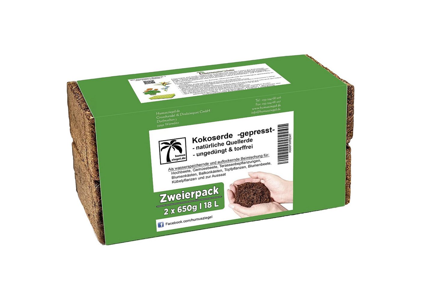 Humusziegel Blumenerde Anzuchterde - 18L Kokoserde - 2x650g - Kokosfaser Blumenerde torffrei von Humusziegel