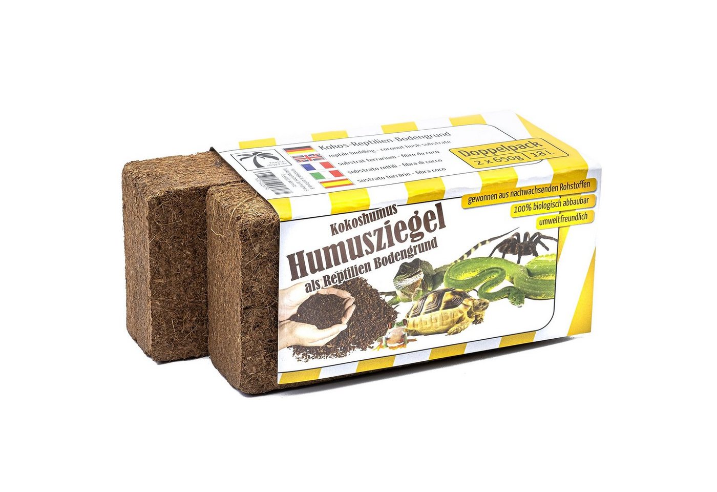 Humusziegel Spezialerde 18L Kokosstreu für Terrarium - Reptilien Untergrund, 18 L Kokoseinstreu für Terrarium - Reptilien Bodengrund - 2 x 650 g von Humusziegel