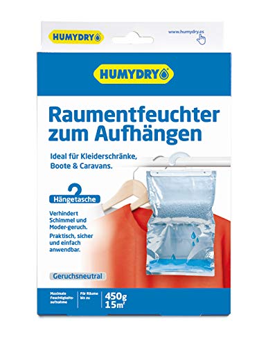 Humydry Schrank-Entfeuchter 450g Humydry - Absorbiert zu hohe Feuchtigkeit -Ideal zum aufhängen im Schrank oder mittelgroße Räume - Schützt Ihren Schrank und Kleidung vor Schimmel und modrigem Geruch. von HUMYDRY