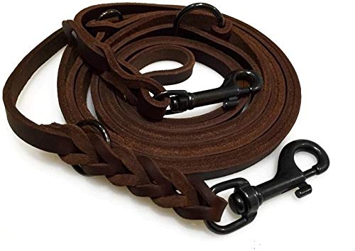 Fettleder Führleine braun 2,40m mit Edelstahl Haken in schwarz, Lederleine (240cm x 10mm) von hund-natuerlich