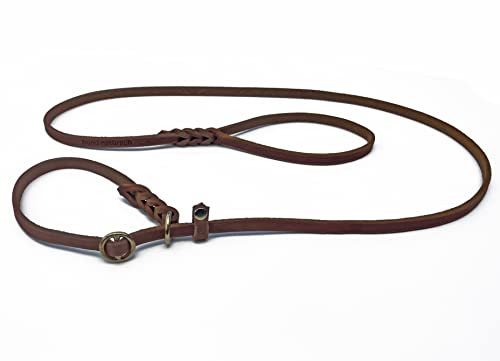 Fettleder Moxonleine Retrieverleine aus Leder braun mit Zugstop, Messing (150cm x 8mm) von Hund natürlich