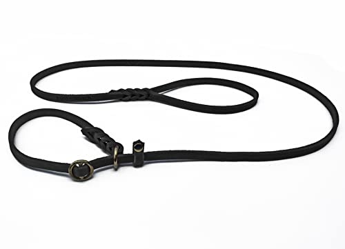Fettleder Moxonleine Retrieverleine aus Leder schwarz mit Zugstop, Messing (150cm x 10mm) von Hund natürlich