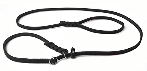 Fettleder Moxonleine Retrieverleine aus Leder schwarz mit Zugstop, Chrom (150cm x 8mm) von Hund natürlich