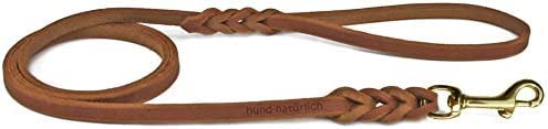 Fettlederleine 1m, 1,35m, 2,20m Lederleine mit Handschlaufe (220cm x 12mm Cognac Messing) von Hund natürlich