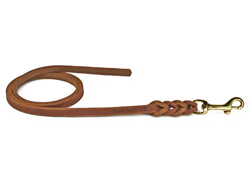 Fettlederleine Schleppleine aus Leder für Hunde 5m, 7,5m, 10m (10m x 10mm Cognac Messing) von Hund natürlich