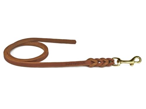 Fettlederleine Schleppleine aus Leder für Hunde 5m, 7,5m, 10m (5m x 10mm Cognac Messing) von Hund natürlich