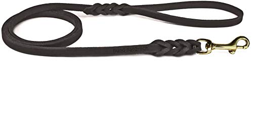 Fettlederleine geflochten 1m, 1,35m, 2,20m Lederleine mit Handschlaufe (135cm x 12mm schwarz Messing) von Hund natürlich