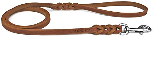 Fettlederleine geflochten 1m, 1,35m, 2,20m mit Handschlaufe (220cm x 15mm Cognac Chrom) von Hund natürlich