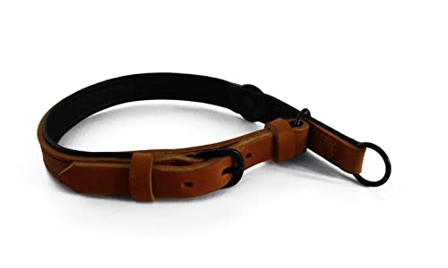 Zugstopp Lederhalsband Cognac, schwarz matt Gr. 45 von Hund natürlich