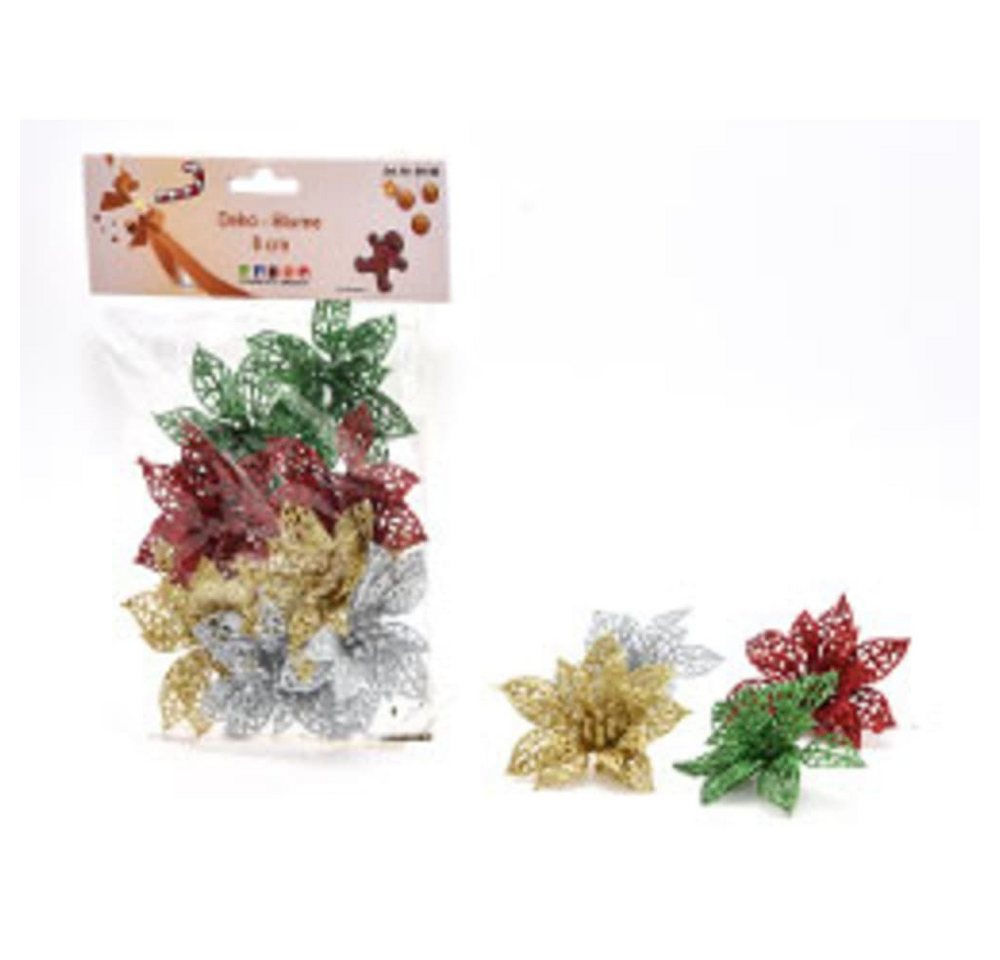 HundB Hänge-Weihnachtsbaum Deko Weihnachtsblume 8 Stück, 8 cm, farblich sortiert (Stück, 8 St., Deko-Weihnachtsblume), Dekoration Weihnachten Blüten Ornament Festlich Verzierung Accessoire von HundB