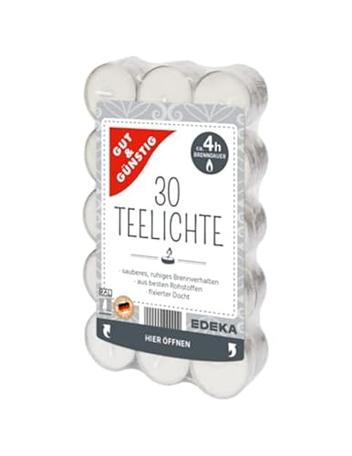 Gut und Günstig Teelichter Kerzen 30 Stück | Teelicht Kerzen lange Brenndauer | EDEKA von Hunde