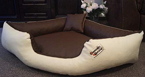 Hundebett Eckbett Hundesofa Schlafplatz Kunstleder Canto (100 cm X 100 cm, Creme Braun) von Hundebettenmanufaktur