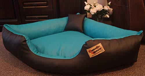 Hundebett Eckbett Hundesofa Schlafplatz Kunstleder Canto (100 cm X 100 cm, Schwarz Türkis) von Hundebettenmanufaktur