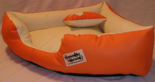 Hundebett Eckbett Hundesofa Schlafplatz Kunstleder Canto (130 cm X 130 cm, Orange Creme) von Hundebettenmanufaktur