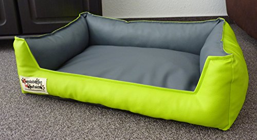 Hundebett Hundesofa Schlafplatz Kunstleder Acceso Farbe und Größe wählbar von XS bis XXL (110 cm X 85 cm, Limone grau) von Hundebettenmanufaktur