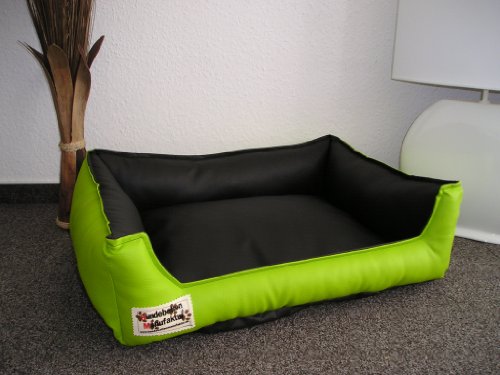 Hundebett Hundesofa Schlafplatz Kunstleder Acceso Farbe und Größe wählbar von XS bis XXL (120 cm X 100 cm, Limone schwarz) von Hundebettenmanufaktur