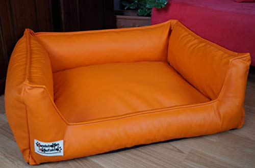 Hundebett Hundesofa Schlafplatz Kunstleder Acceso Farbe und Größe wählbar von XS bis XXL (70 cm X 50 cm, orange) von Hundebettenmanufaktur