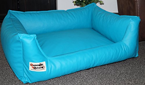 Hundebett Hundesofa Schlafplatz Kunstleder Acceso Farbe und Größe wählbar von XS bis XXL (70 cm X 50 cm, türkis) von Hundebettenmanufaktur