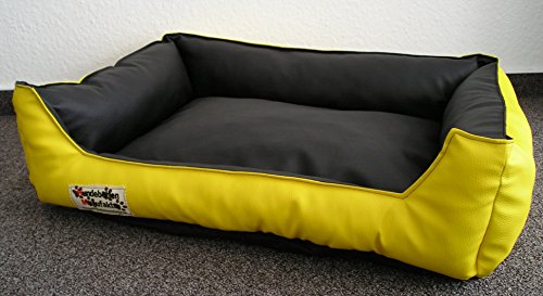 Hundebett Hundesofa Schlafplatz Kunstleder Acceso Farbe und Größe wählbar von XS bis XXL (90 cm X 70 cm, gelb schwarz) von Hundebettenmanufaktur
