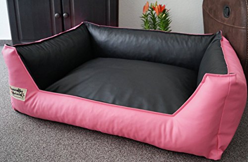 Hundebett Hundesofa Schlafplatz Kunstleder Similpelle 105 cm X 80 cm rosa schwarz von Hundebettenmanufaktur