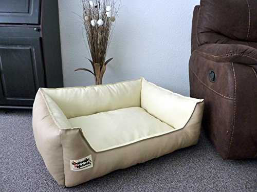 Hundebett Hundesofa Schlafplatz Kunstleder Similpelle 120 cm X 100 cm beige Champagner von Hundebettenmanufaktur