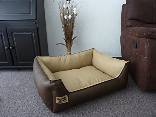 Hundebett Hundesofa Schlafplatz Kunstleder Similpelle 120 cm X 100 cm braun beige von Hundebettenmanufaktur