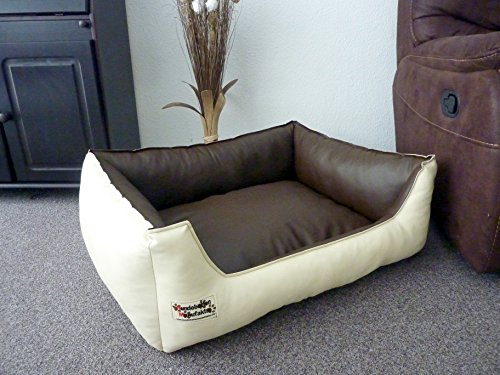 Hundebett Hundesofa Schlafplatz Kunstleder Similpelle 70 cm X 50 cm Creme braun von Hundebettenmanufaktur