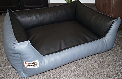 Hundebett Hundesofa Schlafplatz Kunstleder Similpelle Farbe und Größe wählbar von XS bis XXL (70 cm X 50 cm, grau schwarz) von Hundebettenmanufaktur