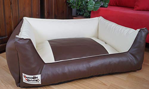 Hundebett Hundesofa Schlafplatz Kunstleder Similpelle Farbe und Größe wählbar von XS bis XXL (105 cm X 80 cm, braun Creme) von Hundebettenmanufaktur