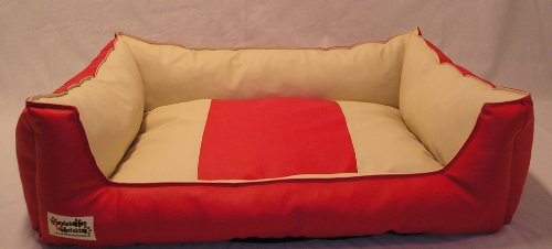 Hundebett Hundesofa Schlafplatz Kunstleder Similpelle Farbe und Größe wählbar von XS bis XXL (105 cm X 80 cm, rot Creme gestreift) von Hundebettenmanufaktur