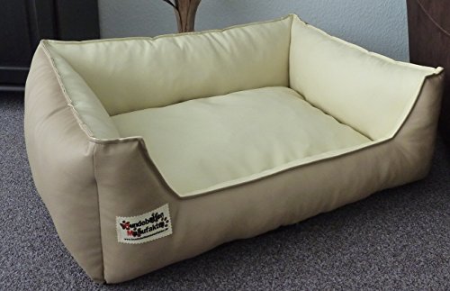 Hundebett Hundesofa Schlafplatz Kunstleder Similpelle Farbe und Größe wählbar von XS bis XXL (110 cm X 85 cm, beige Champagner) von Hundebettenmanufaktur