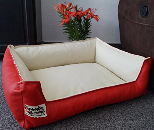 Hundebett Hundesofa Schlafplatz Kunstleder Similpelle Farbe und Größe wählbar von XS bis XXL (130 cm X 100 cm, rot Creme) von Hundebettenmanufaktur