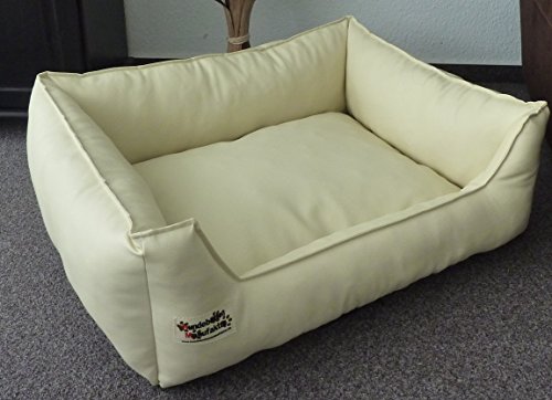 Hundebett Hundesofa Schlafplatz Kunstleder Similpelle Farbe und Größe wählbar von XS bis XXL (50 cm X 40 cm, Creme) von Hundebettenmanufaktur