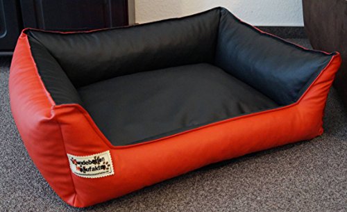 Hundebett Hundesofa Schlafplatz Kunstleder Similpelle Farbe und Größe wählbar von XS bis XXL (50 cm X 40 cm, rot schwarz) von Hundebettenmanufaktur