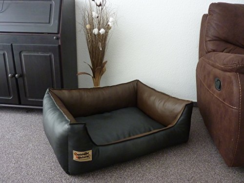 Hundebett Hundesofa Schlafplatz Kunstleder Similpelle Farbe und Größe wählbar von XS bis XXL (70 cm X 50 cm, schwarz braun) von Hundebettenmanufaktur