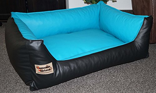 Hundebett Hundesofa Schlafplatz Kunstleder Similpelle Farbe und Größe wählbar von XS bis XXL (70 cm X 50 cm, schwarz türkis) von Hundebettenmanufaktur